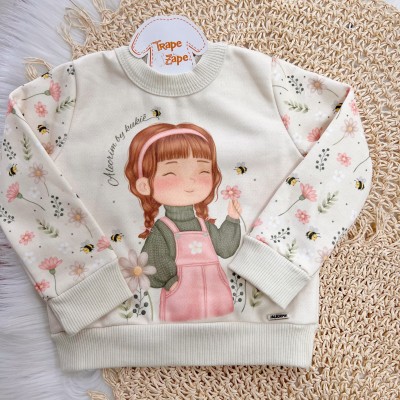 Conj. Blusa Manga Longa Garotinha Alecrim e Calça Legging de Camurça - Areia e Verde Oliva 